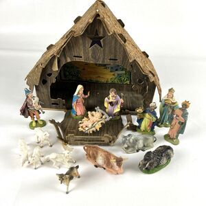 VTG 50s Christmas Nativity Set Some Fontanini Mary Joseph Jesus Wisemen Animals